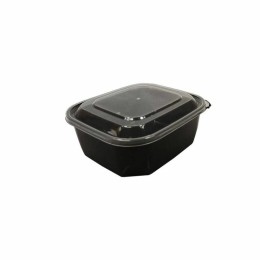 Barquette plastique PP noire avec couvercle 500 ml - par 408