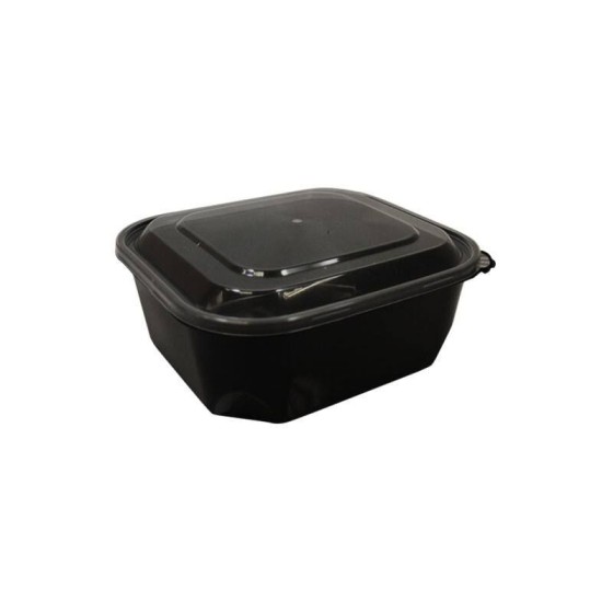 Boîte alimentaire noire à deux compartiments avec couvercle plastique 750ml.