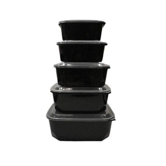 Barquette Plastique Multifonction Noire + Couvercle - SML Food Plastic